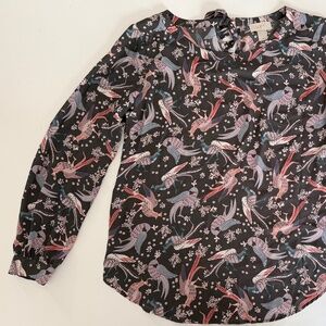 LOFT Outlet Long Sleeve Bird Pattern Blouse